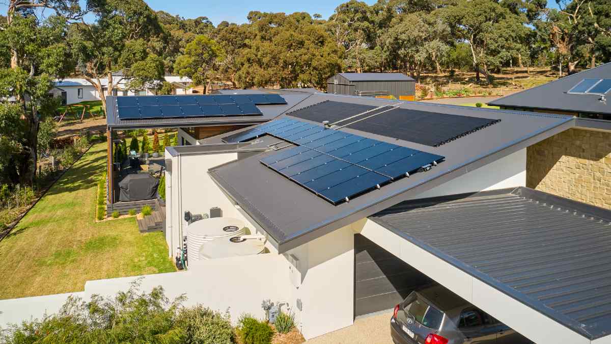 rooftop solar panels on modern Australian home