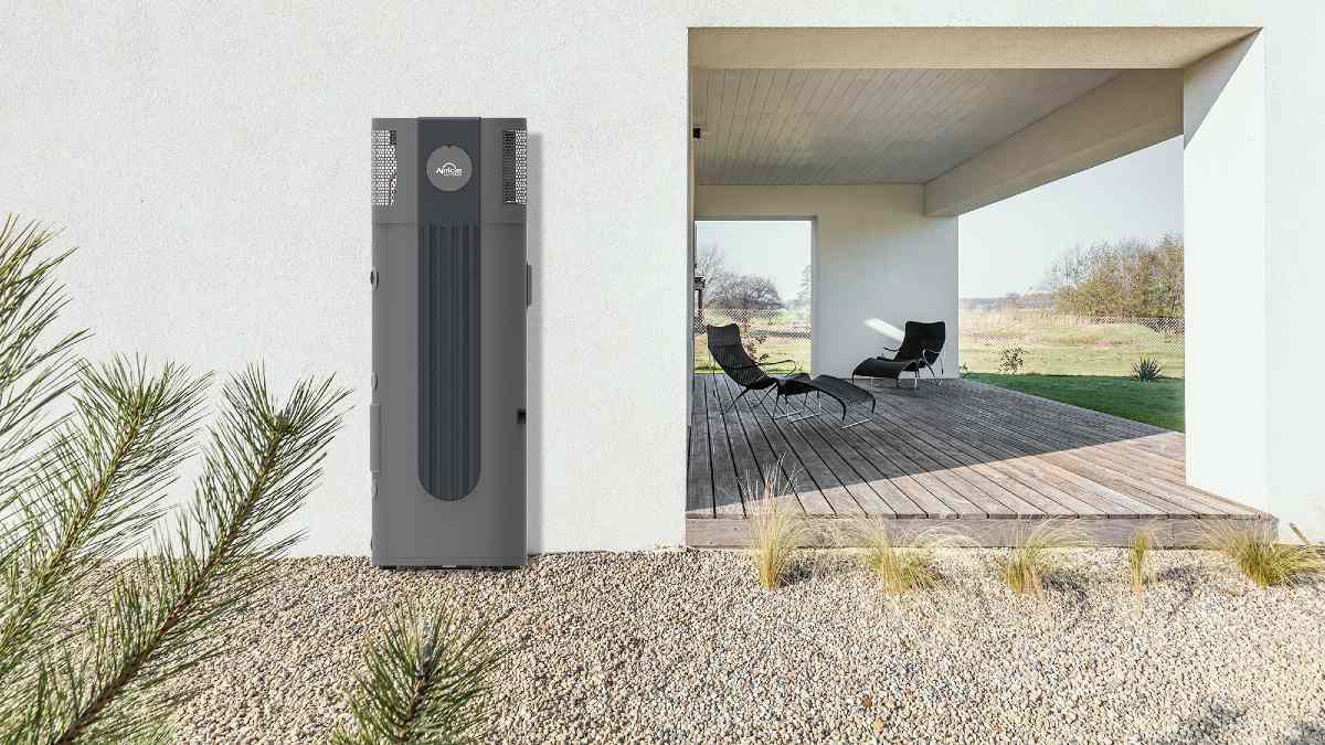 apricus all-in-one heat pump hot water system installed outside an Australian home