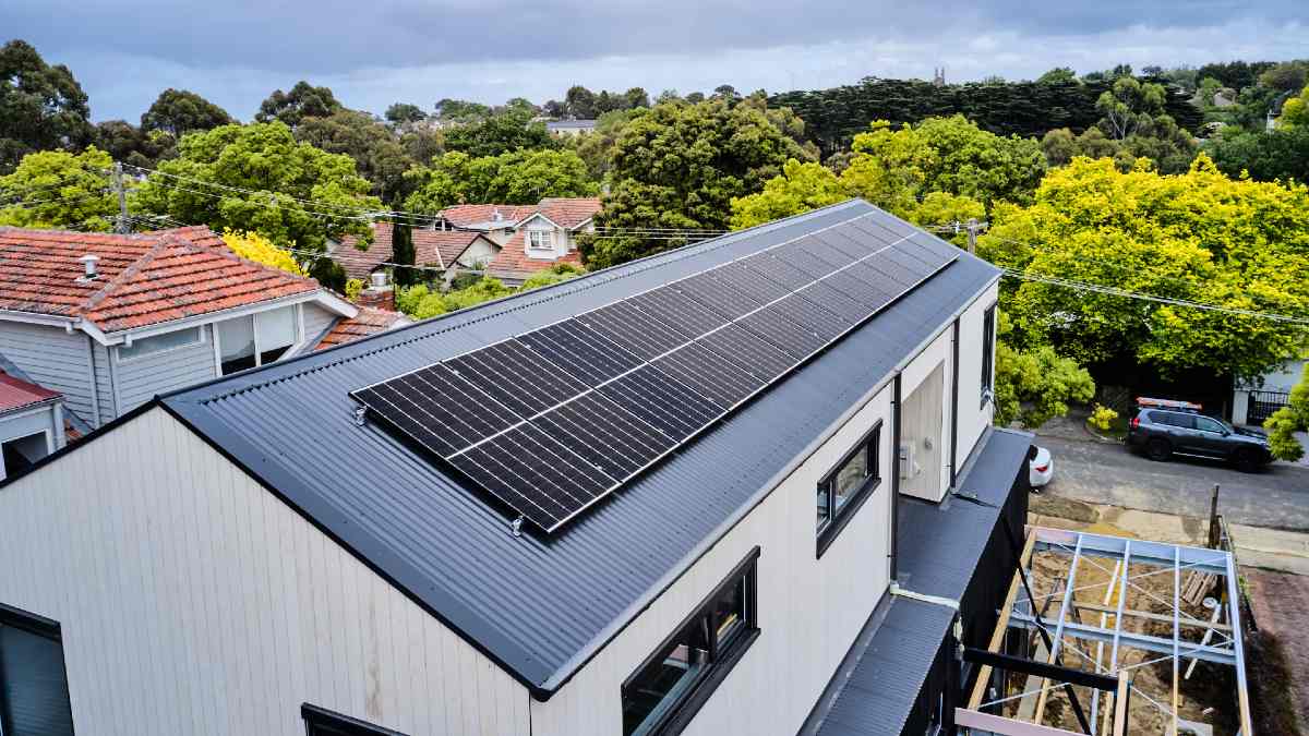 rooftop solar panels on a modern house