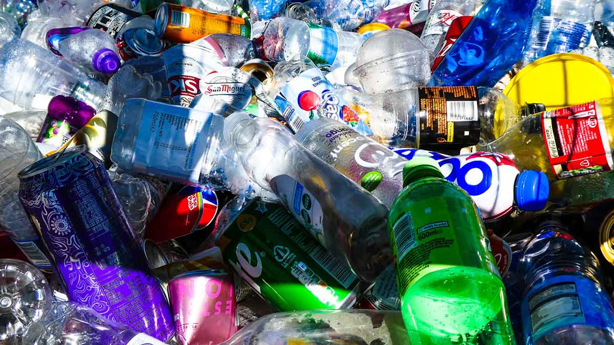 Close up of recyclable bottles