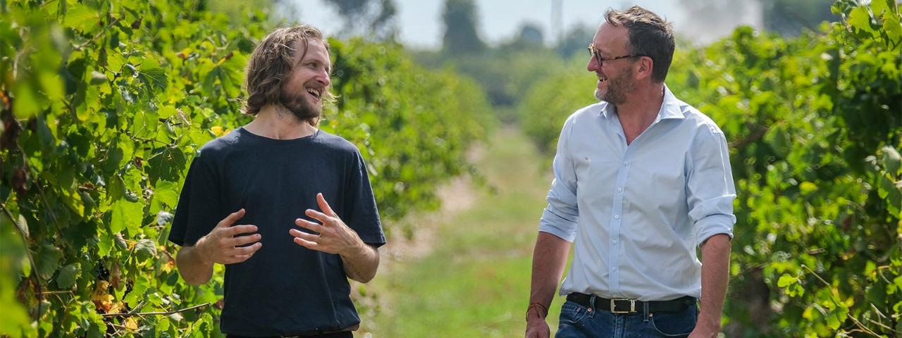 Matt Purbrick and Christian Maier walking in the Minimum Wines vineyards