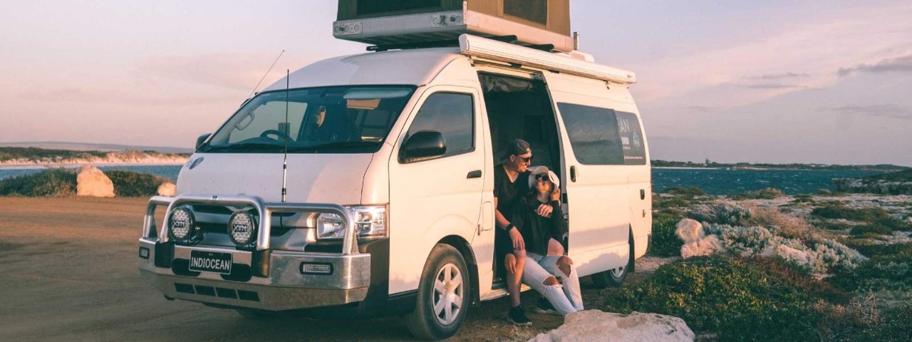 Van next to beach
