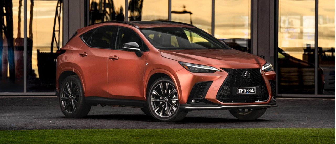 orange 2025 Lexus NX 460 F Sport parked