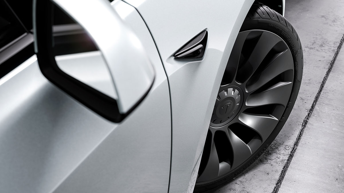 A tyre on a tesla model 3