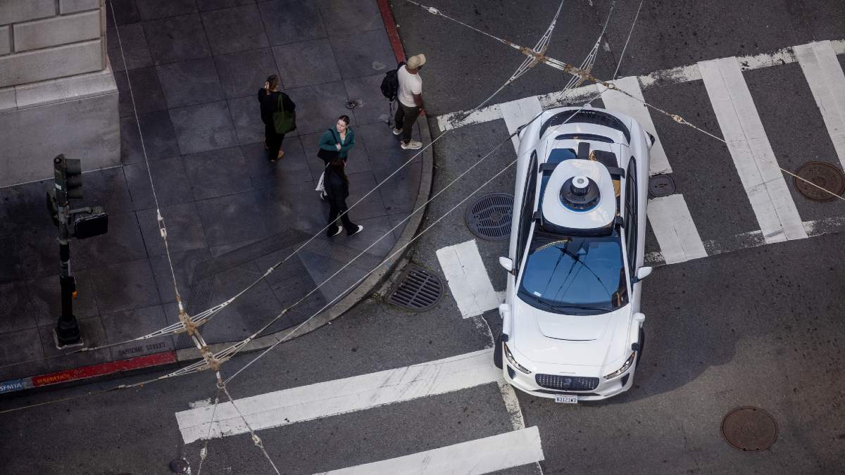A Waymo robotaxi driving in San Francisco, 2024