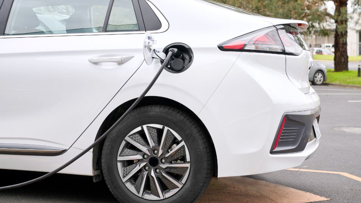 EV plugged in to public charger