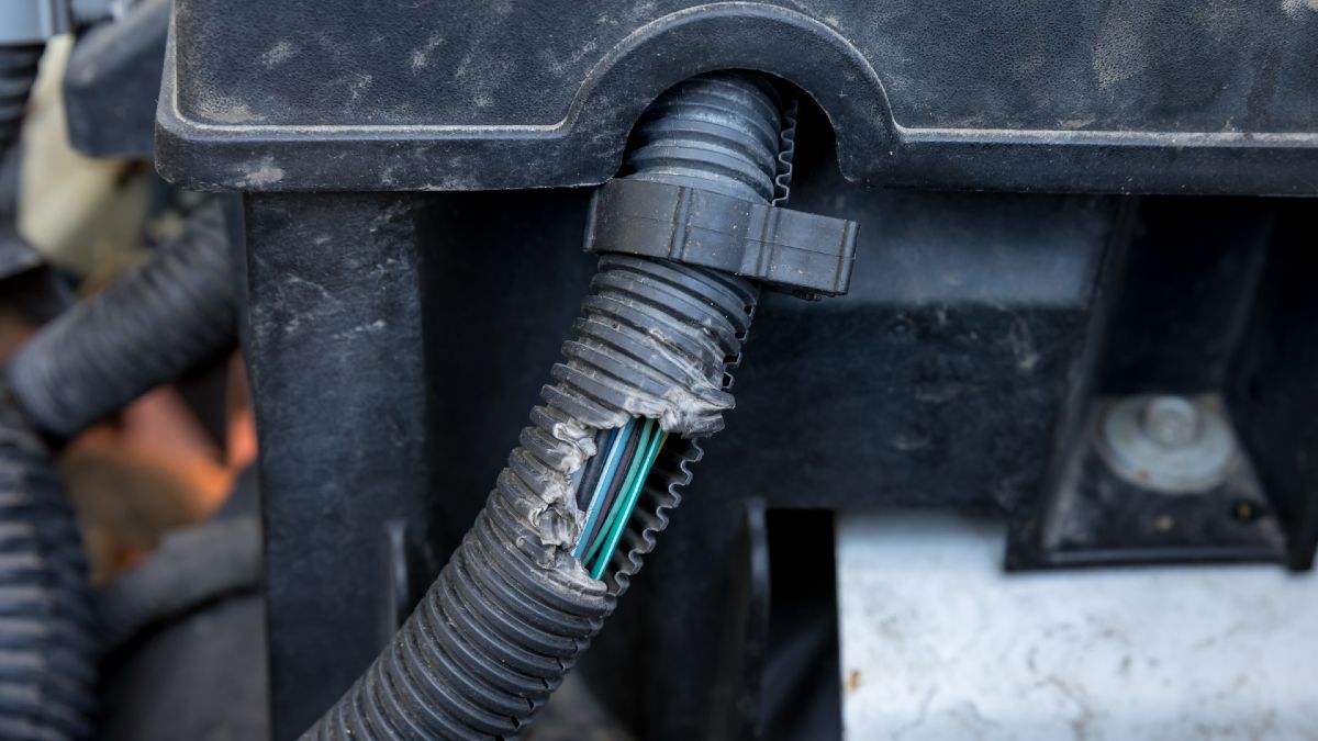 car wires with chewed-through casing