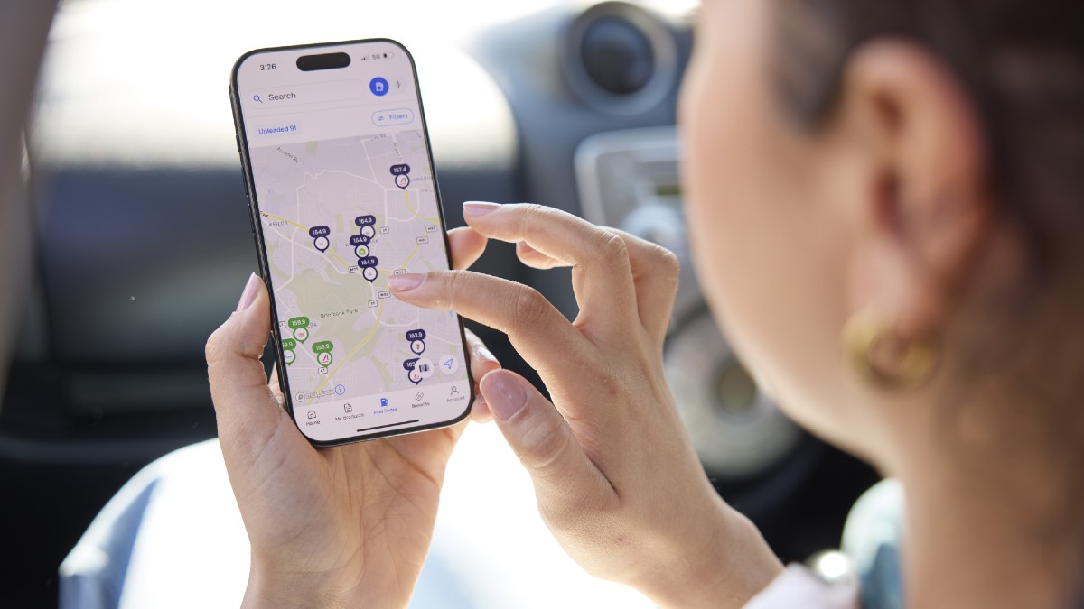 woman searching for fuel on RACV App