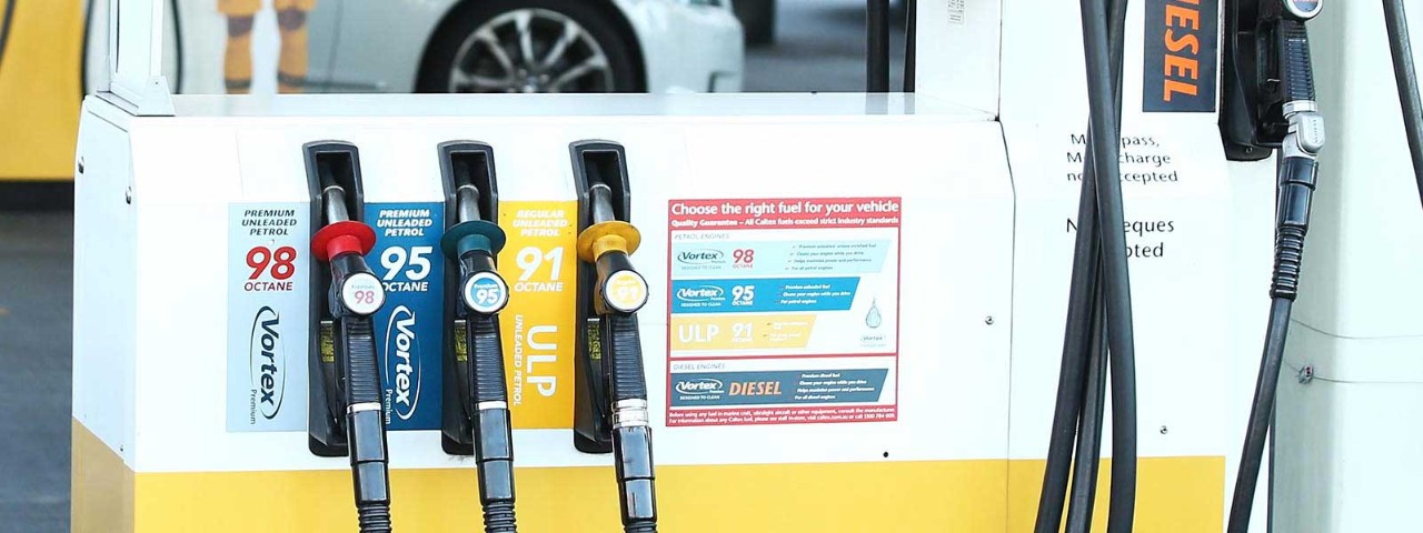 A close-up of fuel bowser showing the various fuel types