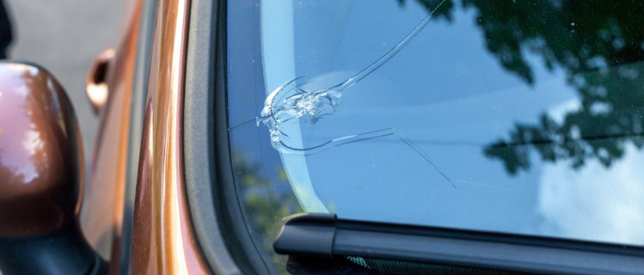 large crack in car windscreen