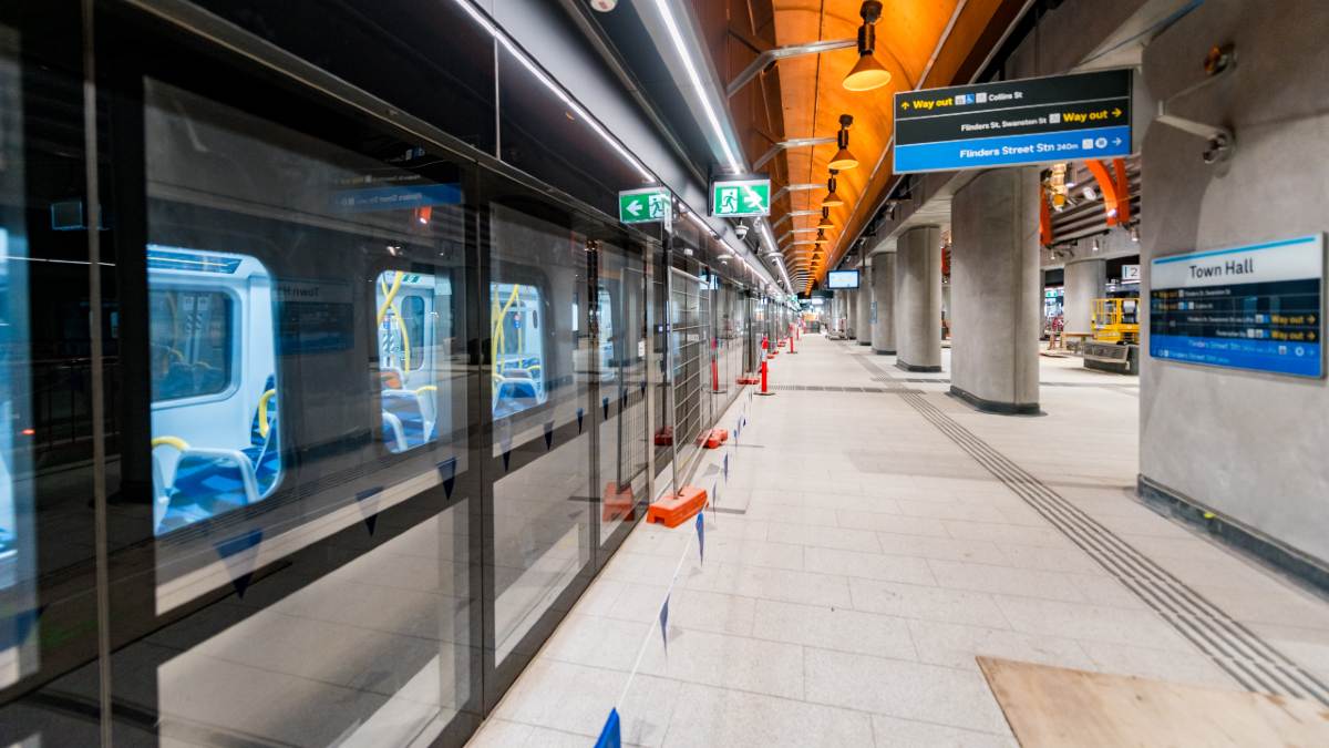 Platform safety doors at Town Hall Station during construction