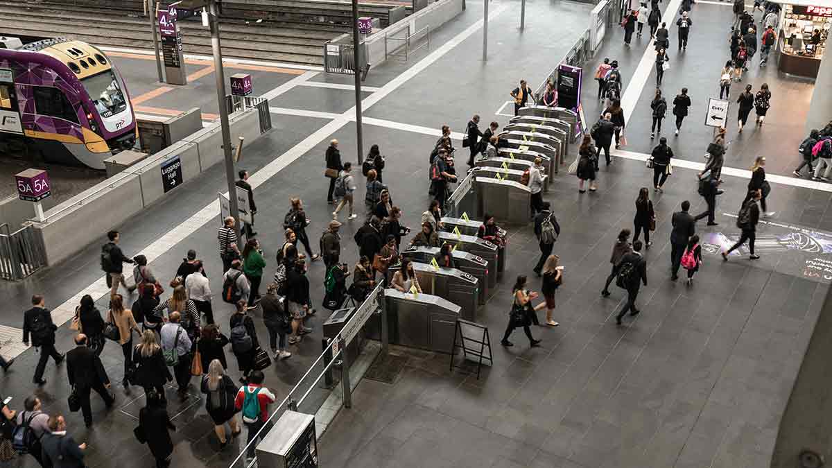 People tapping off at Southern Cross train station in Melbourne