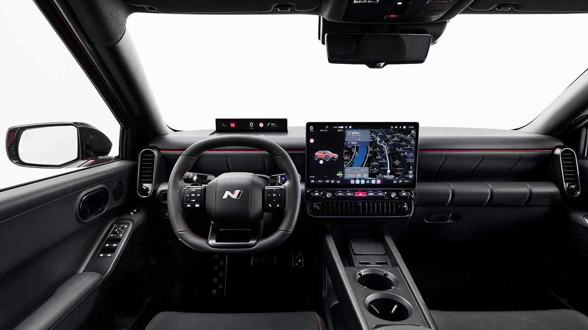 Red Hyundai Ioniq 3 electric vehicle dashboard.
