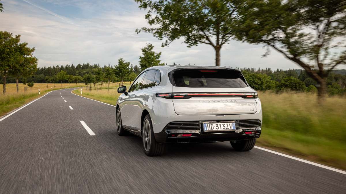 white 2026 Leapmotor B05 driving on road as seen from rear