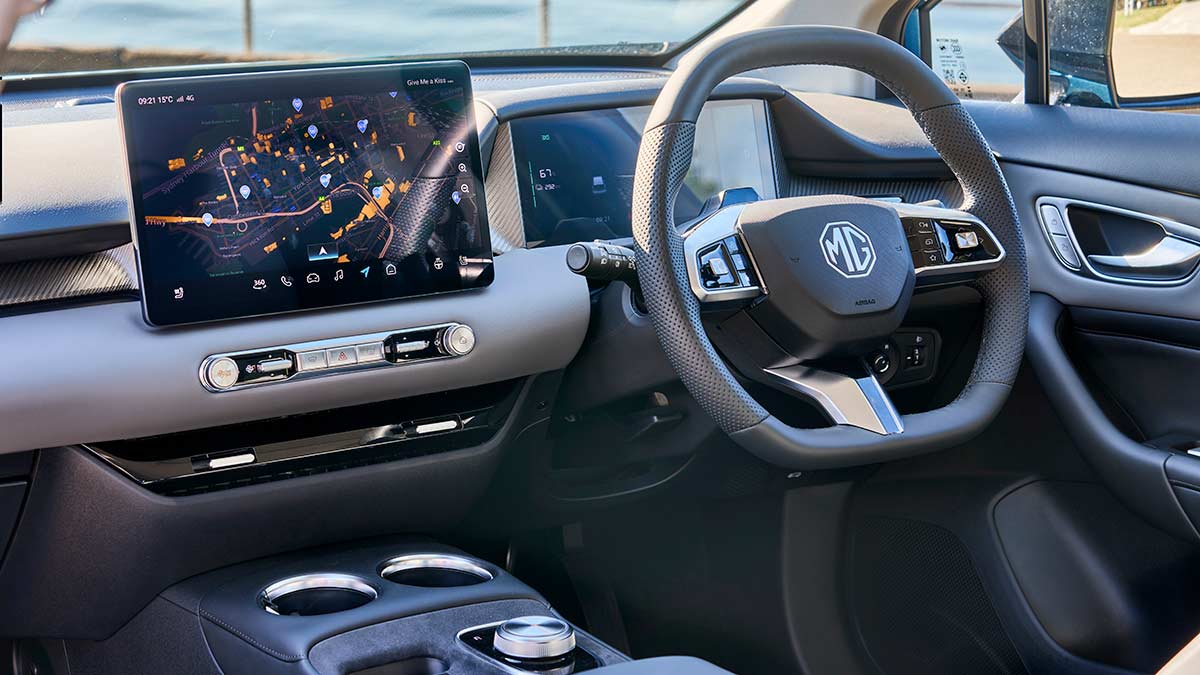 Dash area of MG4 electric hatchback with twin digital screens and new physical controls below central touchscreen.