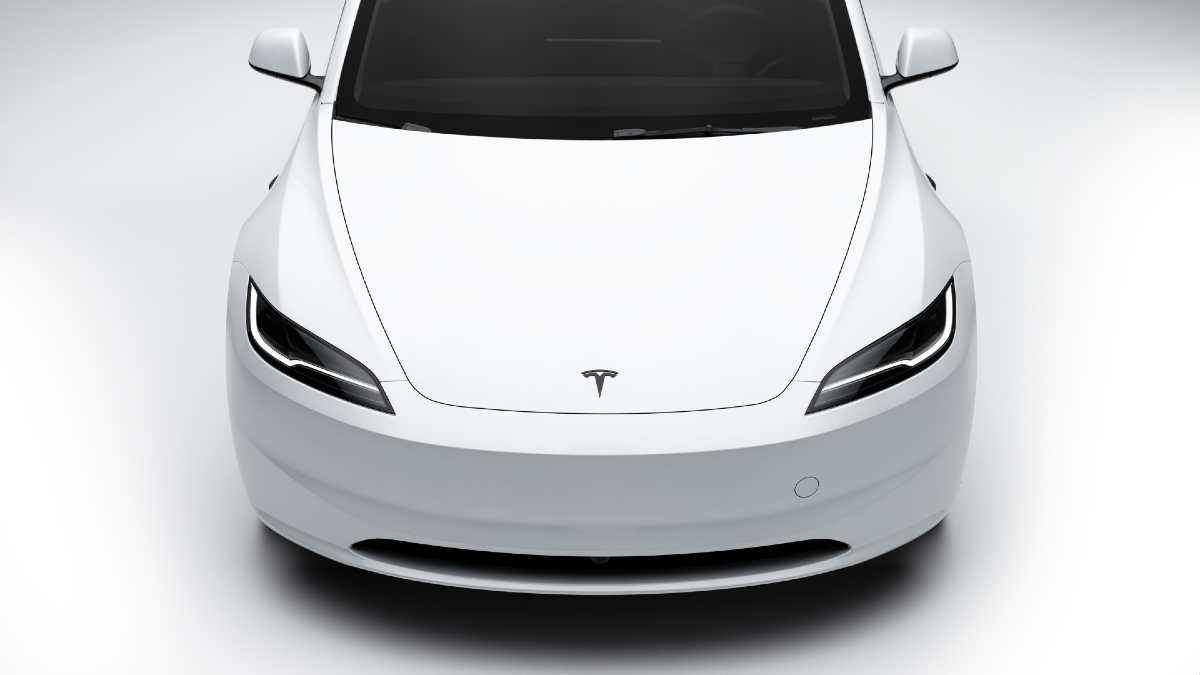 white 2026 Tesla Model 3 hood
