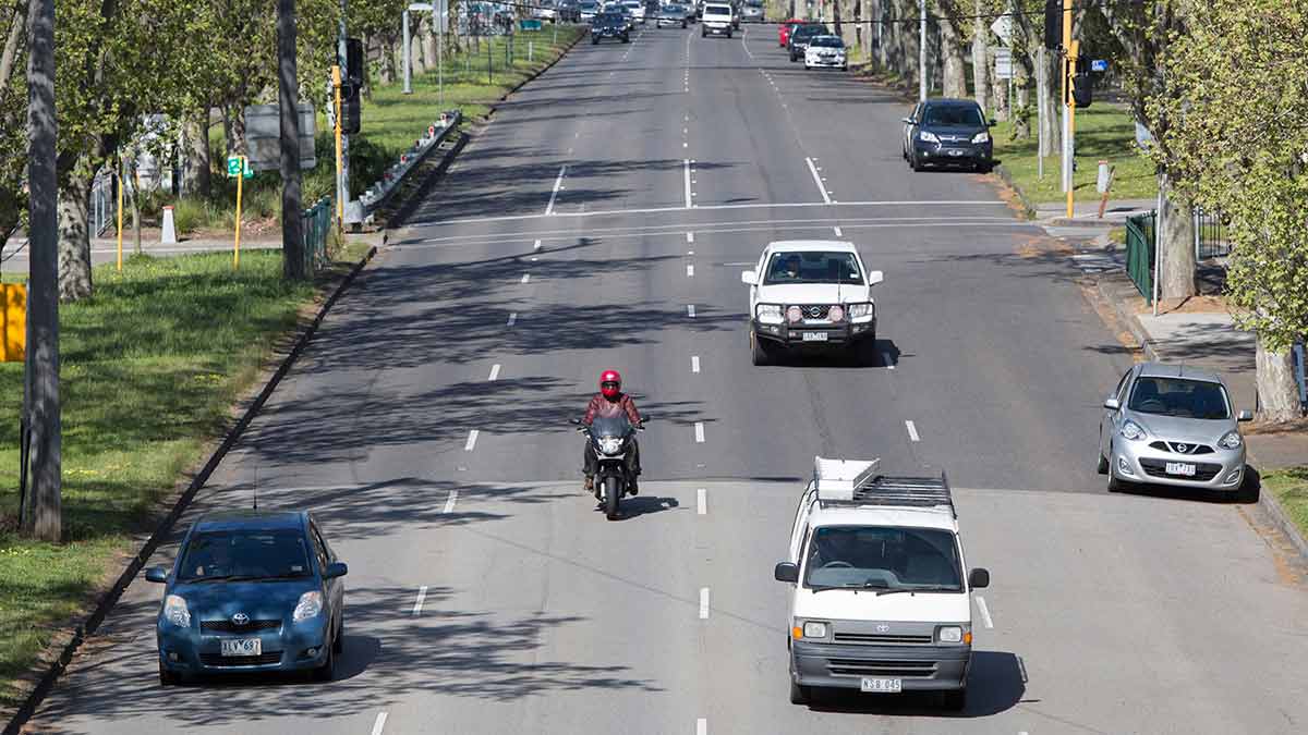 Motorcyclist among traffic