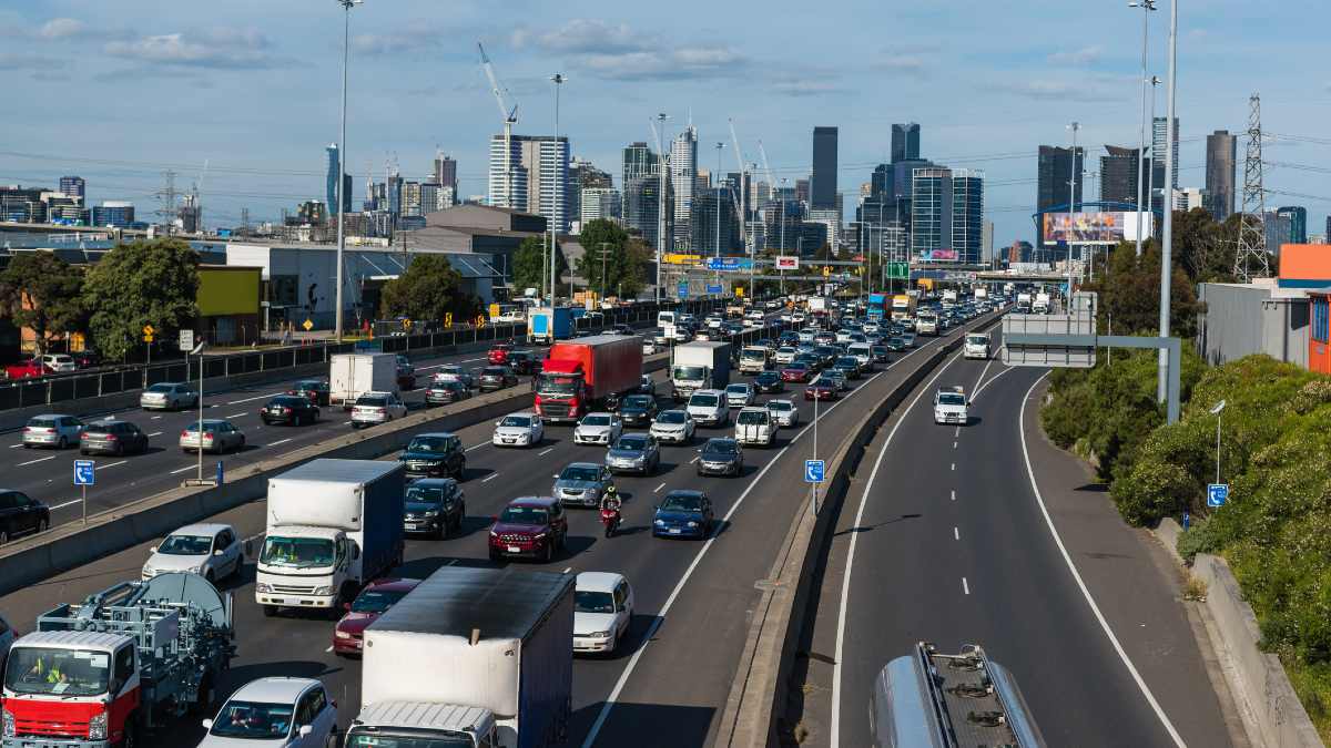 Traffic on the Westgate Freeway in Melbourne