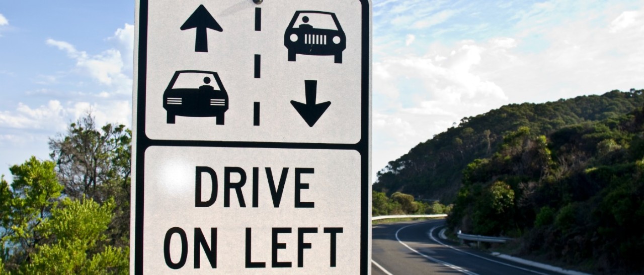 Drive on left road sign_Getty Australian road sign saying 'drive on left in Australia'
