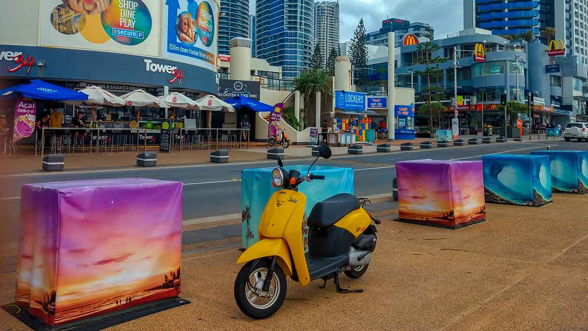 Colourful signs along a road in Surfers Paradise, Australia