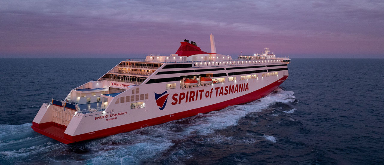 Spirit of Tasmania sailing at dusk.