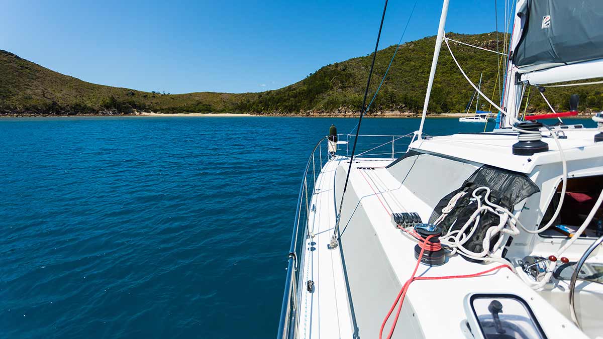 Yacht anchored in Whitsunday Islands in Queensland
