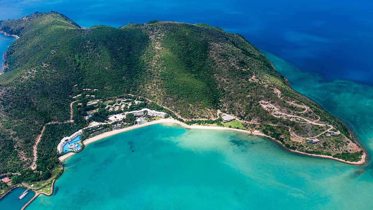 Aerial view of Hamilton Island and resort in Queensland