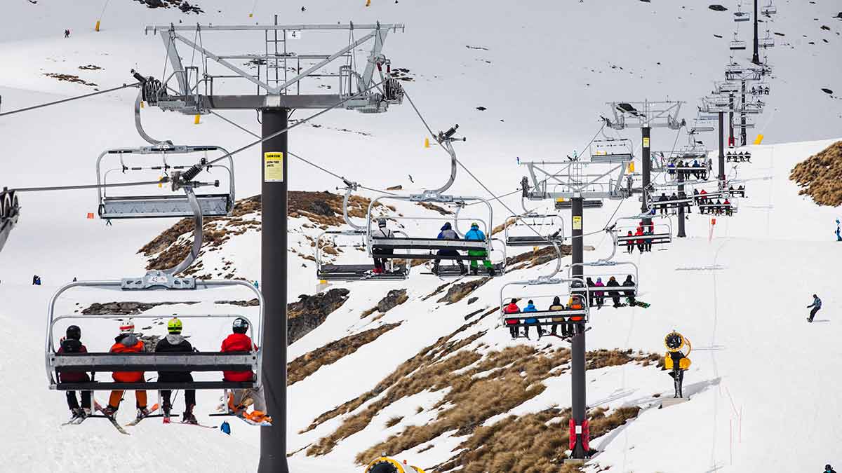 The Remarkables mountain range and skifield in Otago New Zealand.