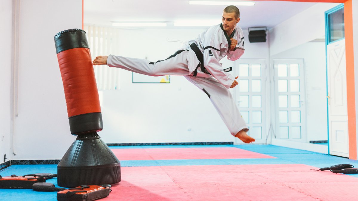 man performing taekwondo