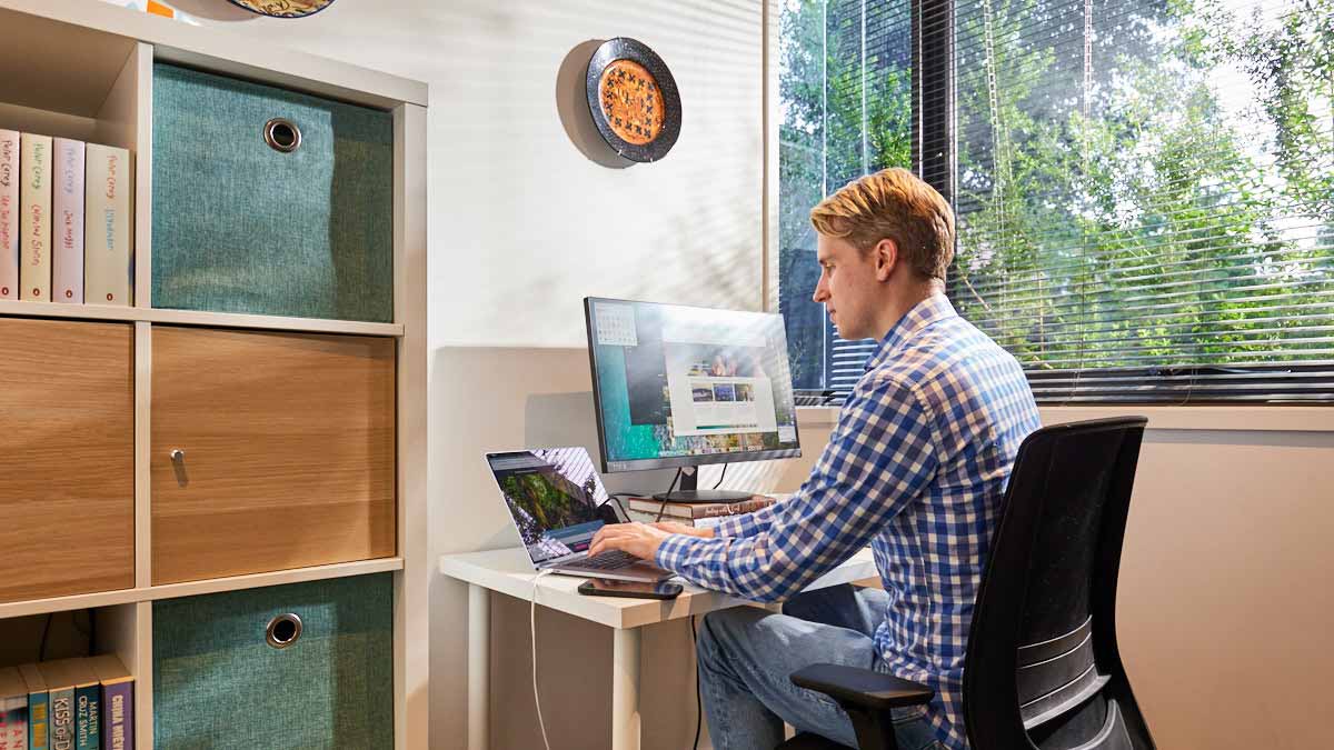 man working from home office