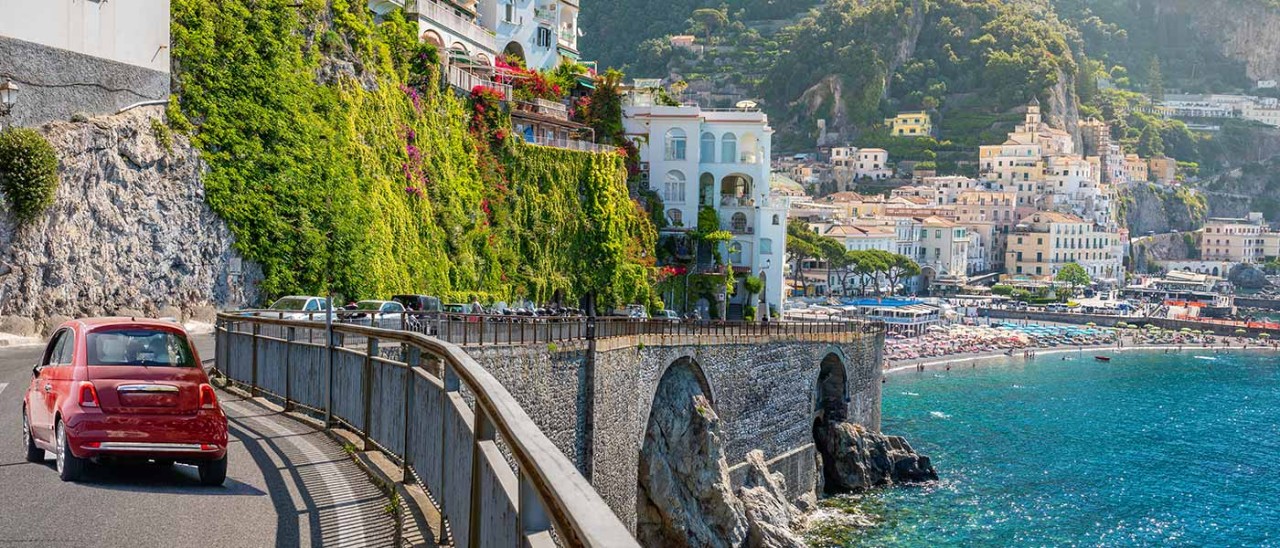car driving around amalfi coast