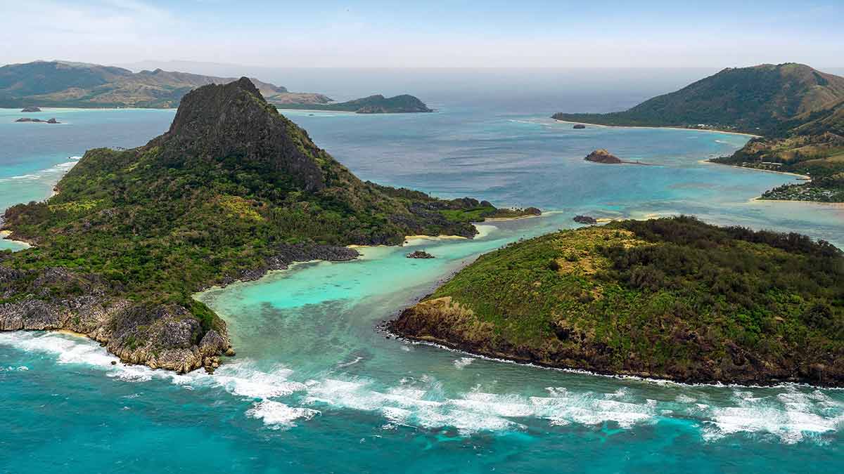 Aerial view of islands in Fiji