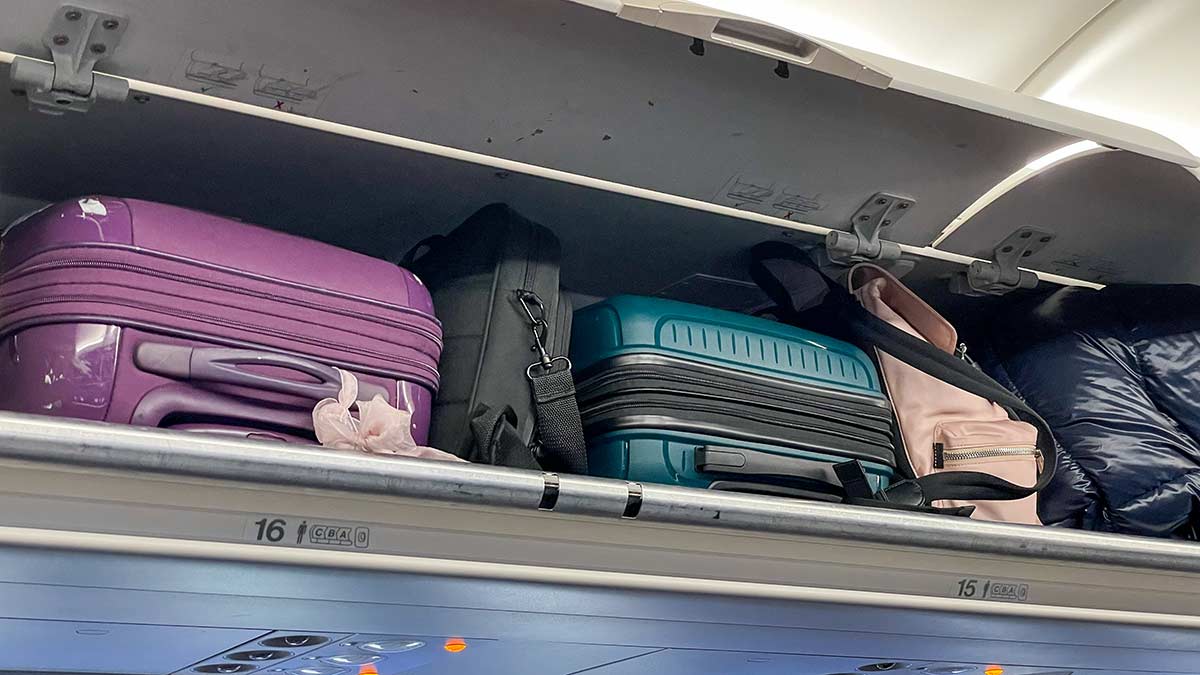 Overhead luggage on plane