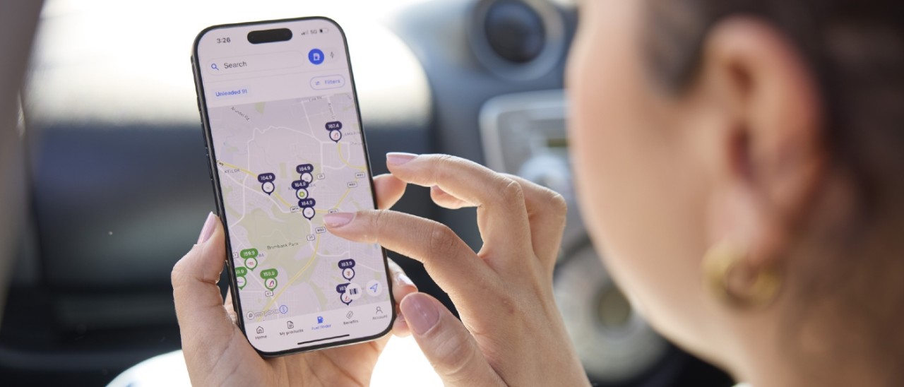 woman searching for fuel on RACV App