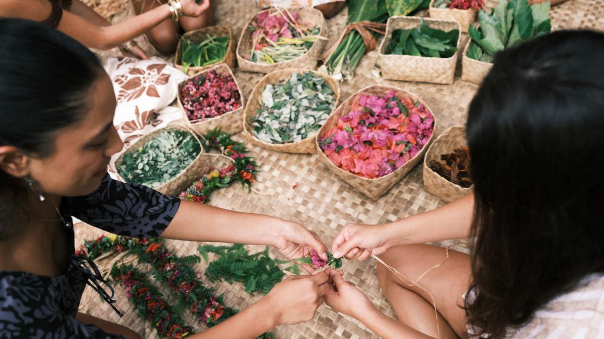 women making lei