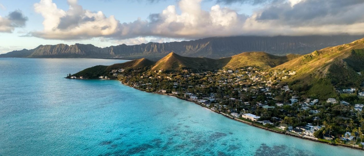 tropical coastline with blue waters