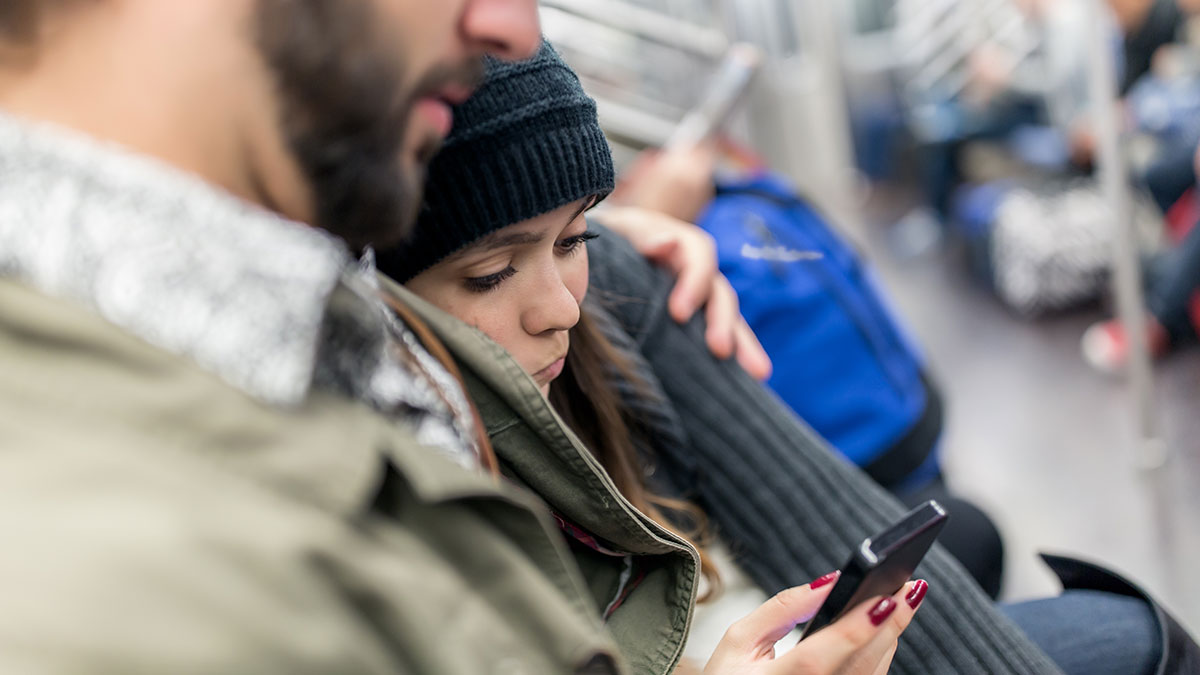 Couple on subway train in New York