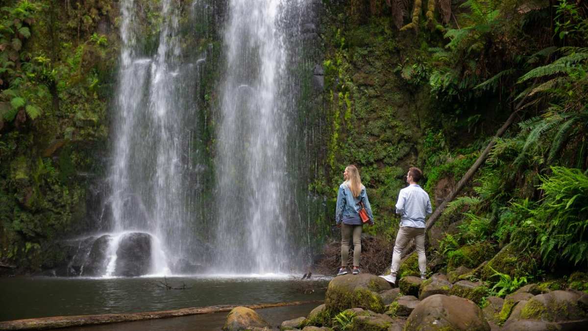 man walking near MacKenzie Falls