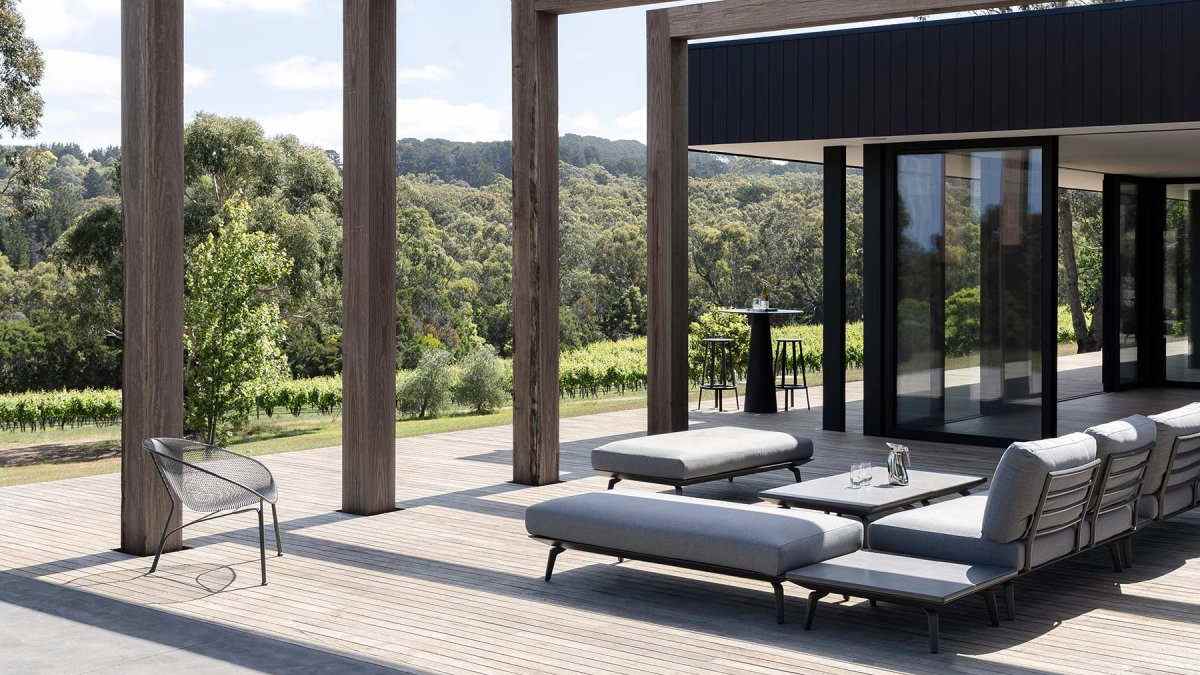 outdoor lounge area at a winery