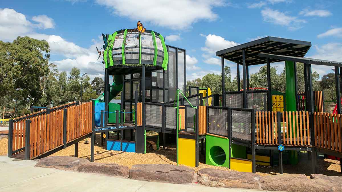Colourful all abilities playground with ramps