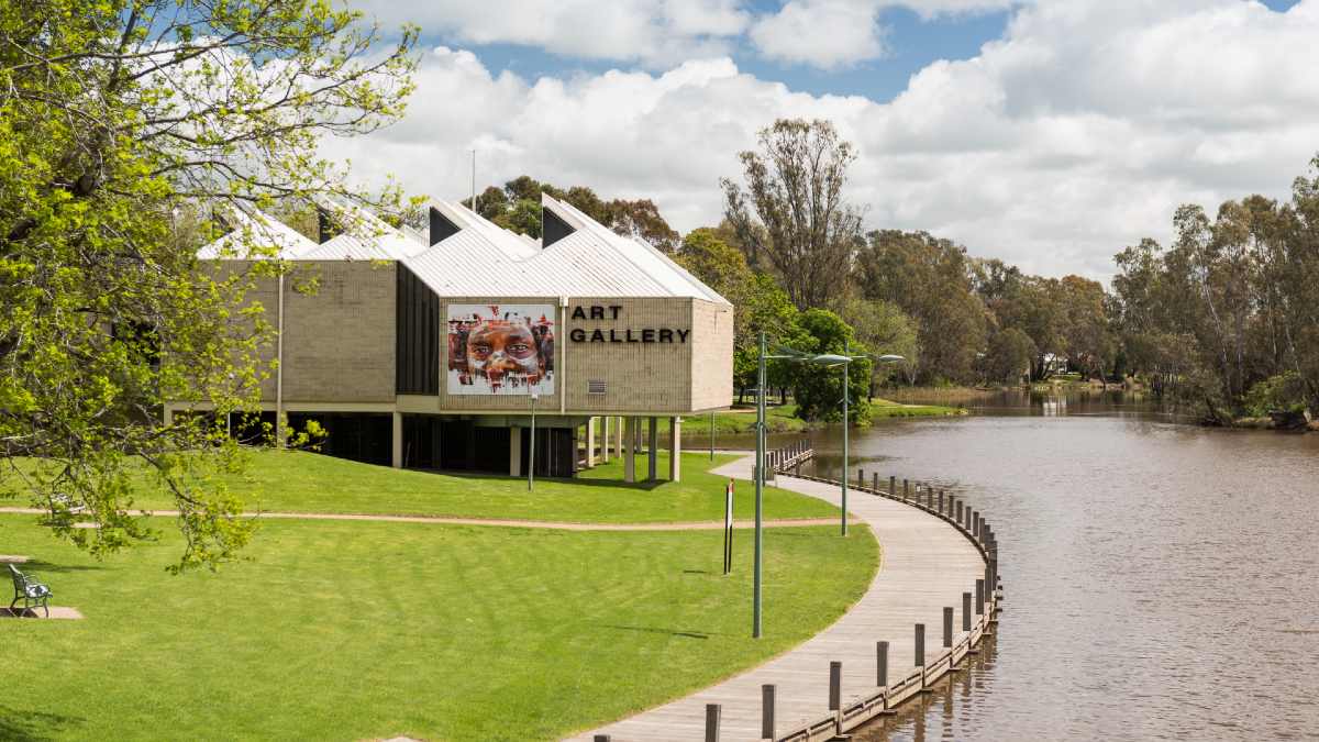 exterior shot of Benalla Art Gallery beside a lake