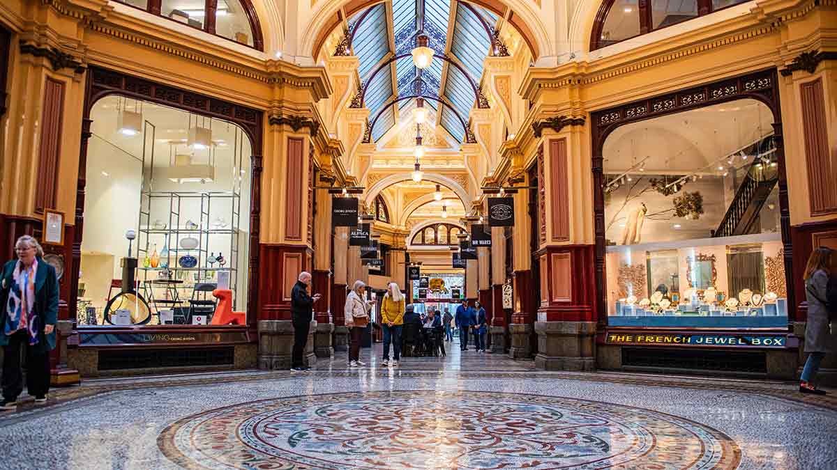 People walk through the historic Block Arcade in Melbourne.