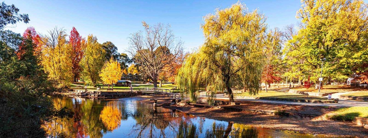 Reflections on the water in Bright