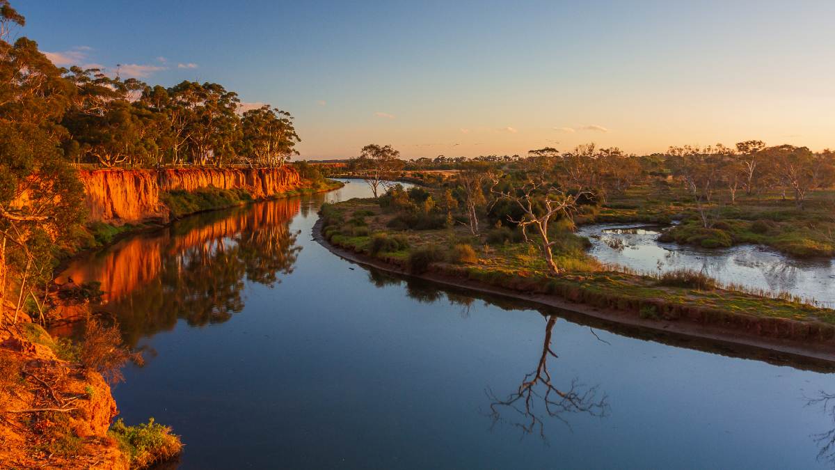 Werribee River running past the K Road Cliffs at sunset