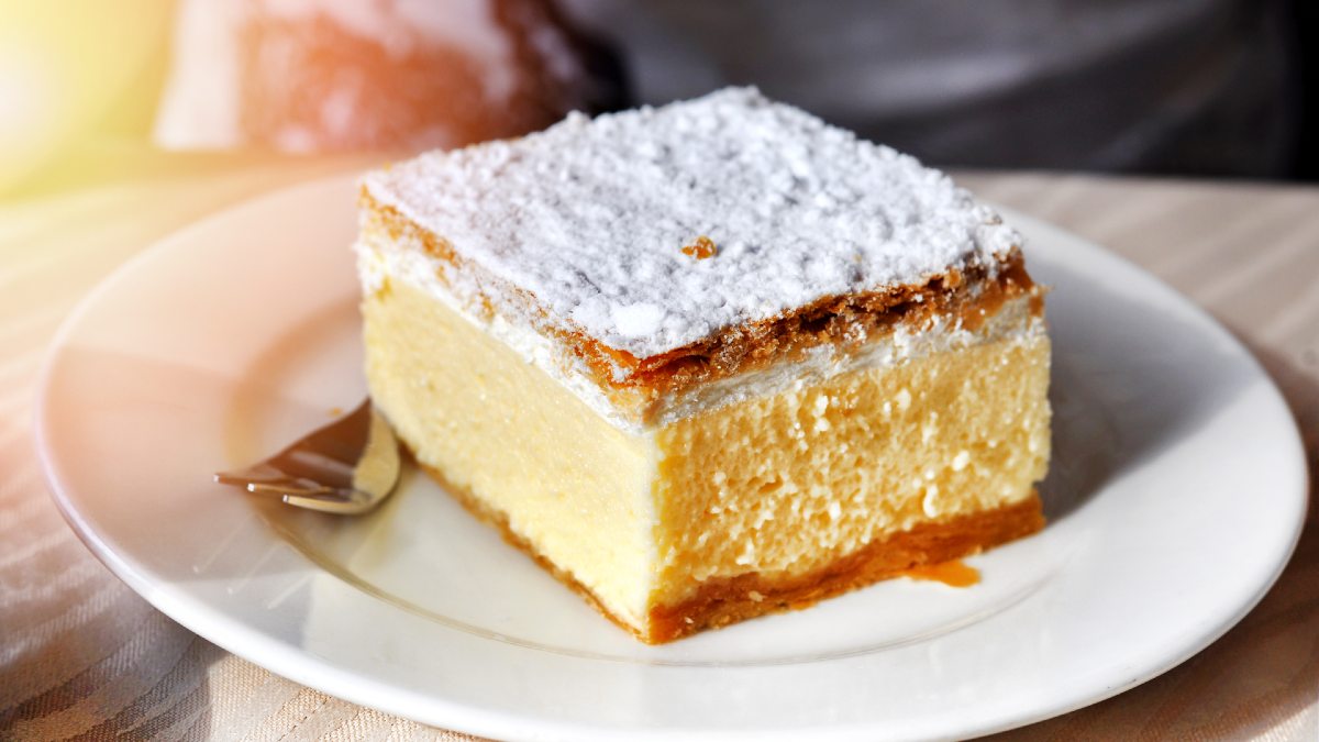 vanilla slice on plate with fork
