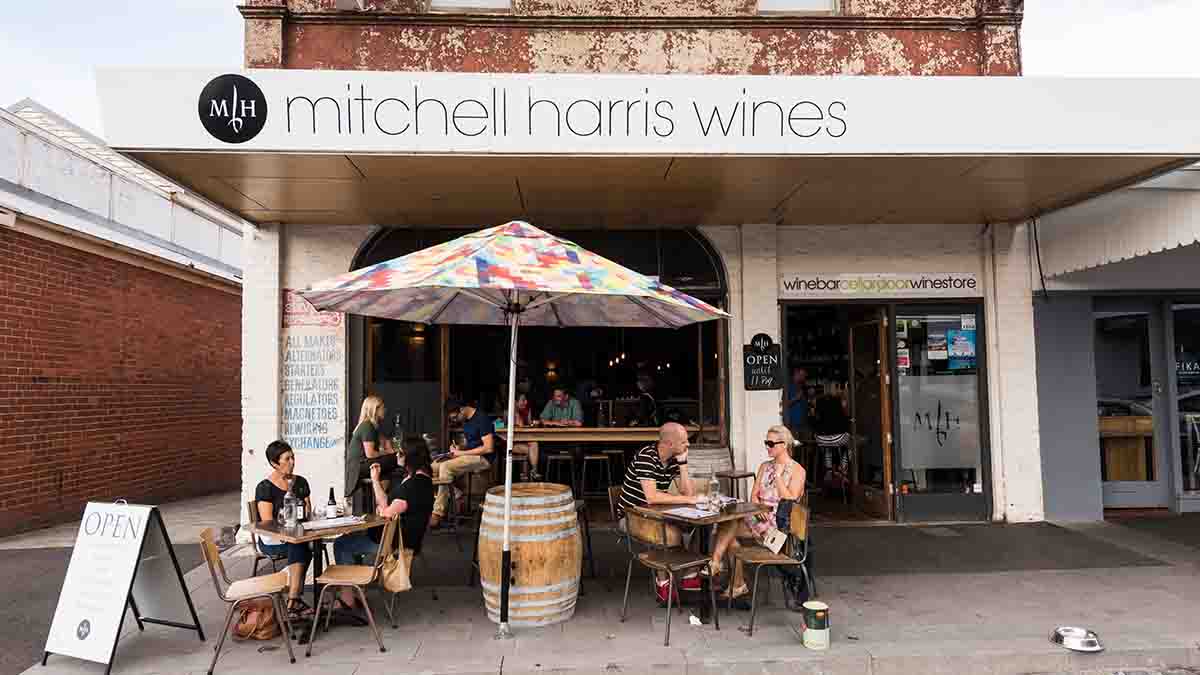 Wine bar with umbrellas out the front