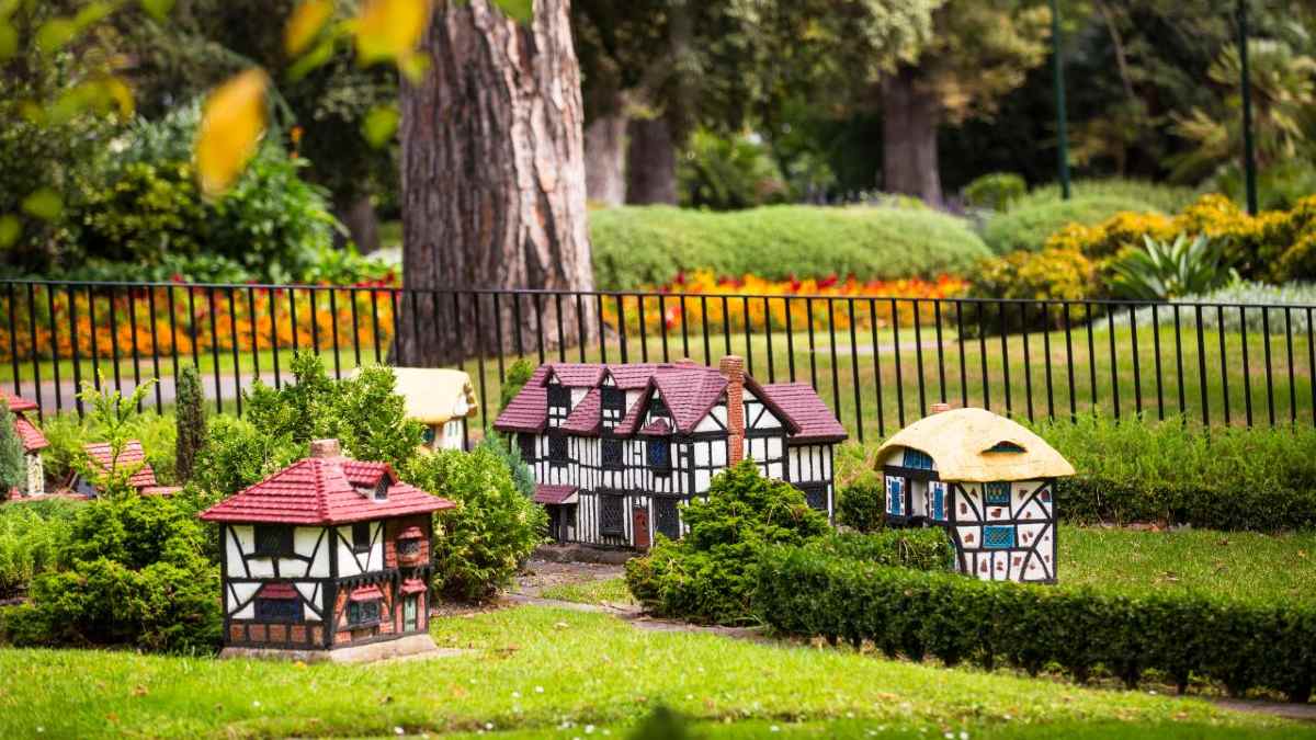 Three model houses within the Tudor Village at Fitzroy Gardens in East Melbourne