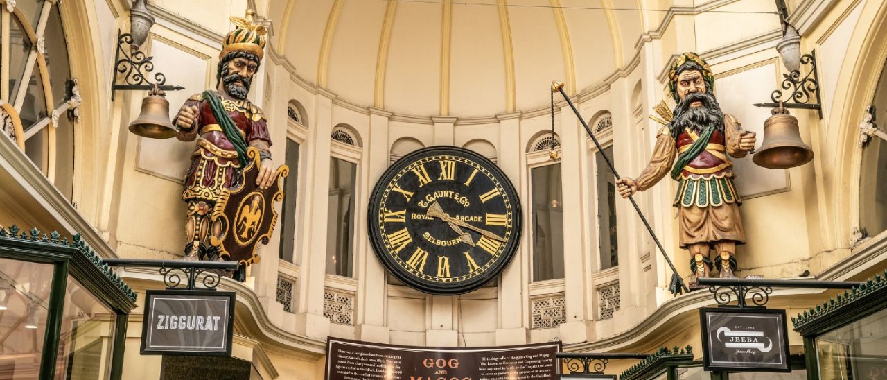 The mechanical giants, Gog and Magog, in Royal Arcade, Melbourne