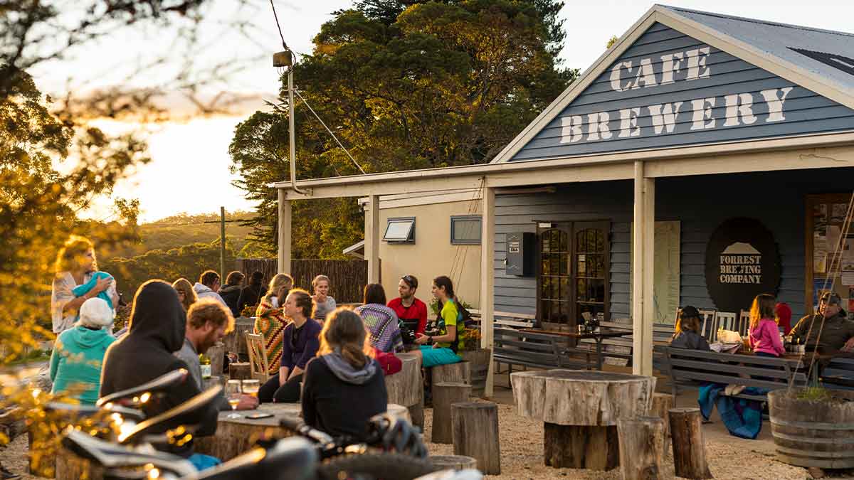exterior brewery at sunset