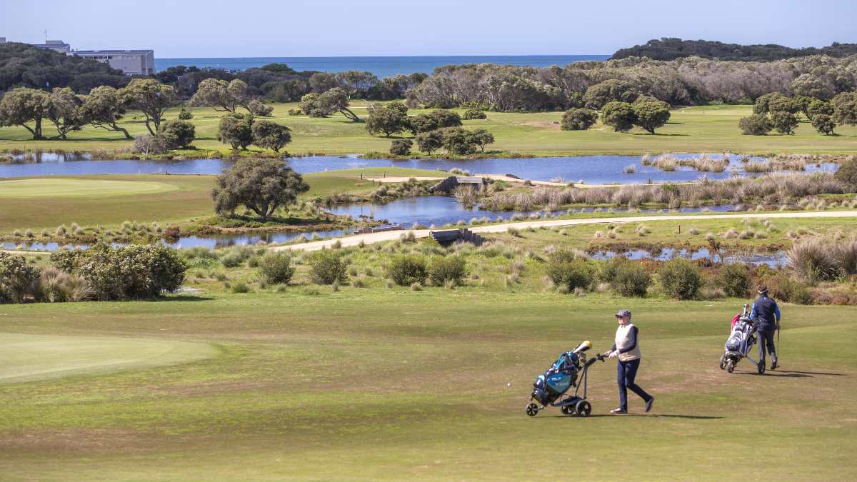 two golfers on course